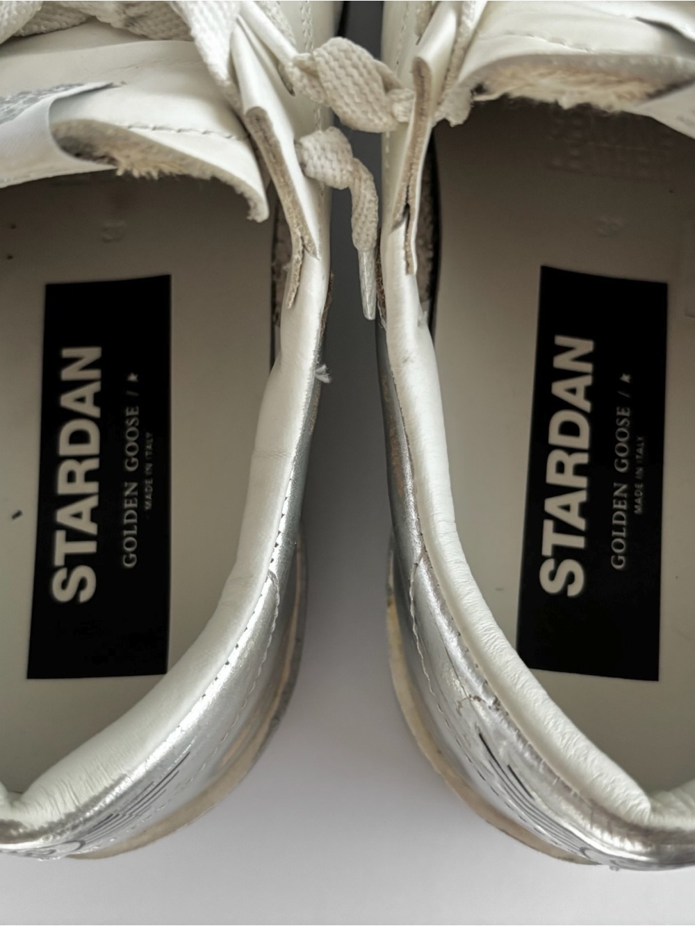 Golden Goose Stardan White Silver Star Distressed Sneakers - Made in Italy - Picture 6 of 13